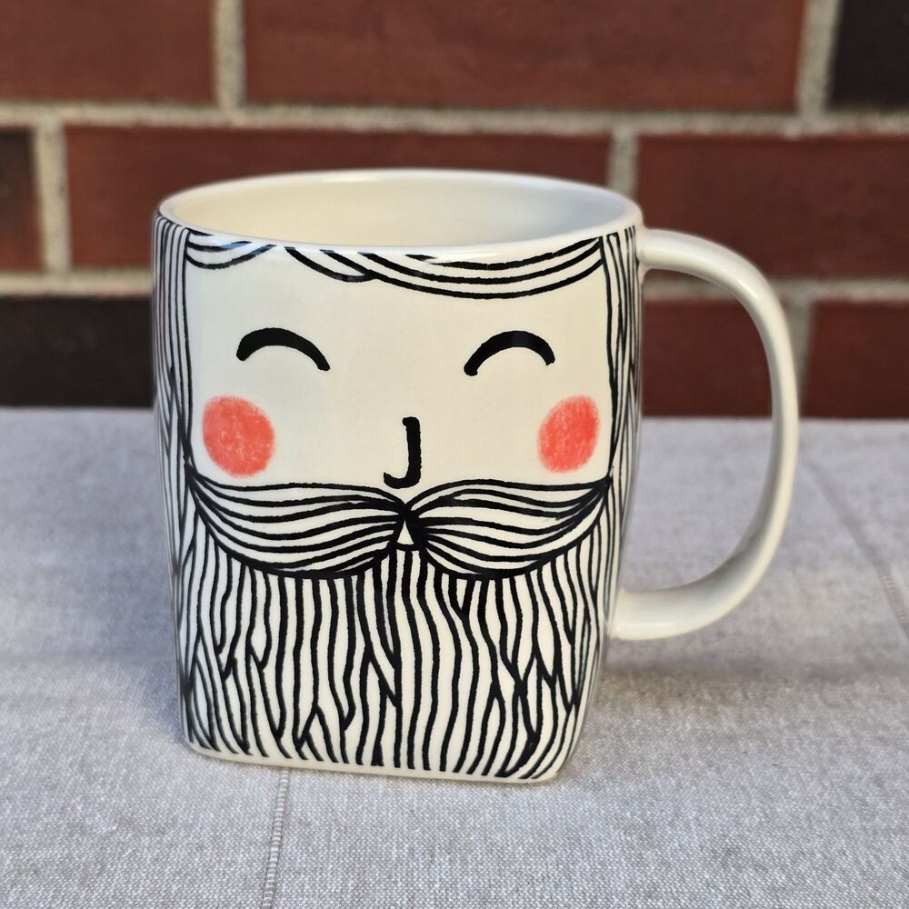 Kristina Saywell Anthropologie Krafty K Design Friendly Face Mug Hipster Beard